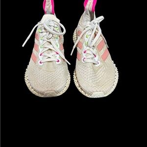 adidas Cream Knit Sneakers with Pink Accents